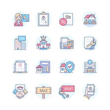Real estate - line design style icons set