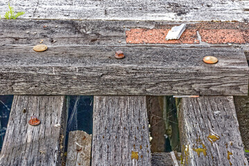 Close up shot of old wooden pier