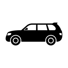 SUV icon. Off-road sports car. Crossover. Black silhouette. Side view. Vector simple flat graphic illustration. The isolated object on a white background. Isolate.