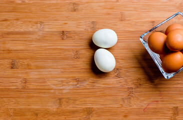 Eggs.. Cooking ingredients from a farmers markets, Fresh Fruits and vegetables. Classic ingredients and garnishes used in restaurant cooking.