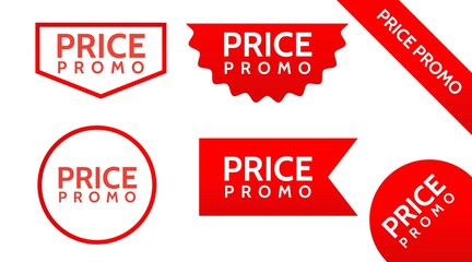 Price promo label, sticker Set tags with ribbons and labels. Vector isolated symbol illustration