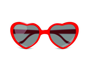 Red sunglasses heart shape isolated on a white background. 3d rendering