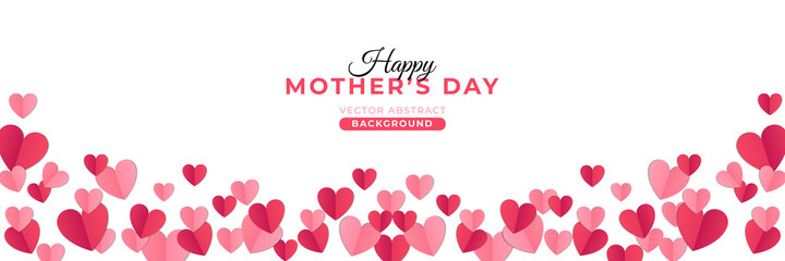 Beautiful Mother's day concept background. Vector illustration. 3d red, white and pink paper cut hearts frame or border. Cute love sale banner or greeting card