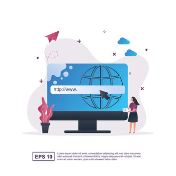 Illustration concept of domain with the person holding the laptop.