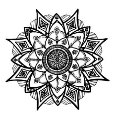 vector drawing of a geometric mandala with black lines on a white background . Geometric circular pattern of triangles and lines, circular pattern for the design template. Template an isolated element