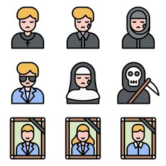 Funeral related vector icon set 5, filled style
