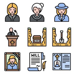 Funeral related vector icon set 6, filled style