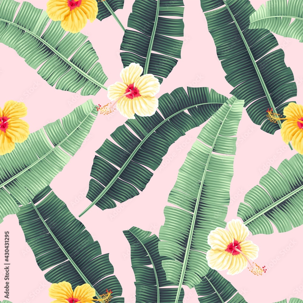 Canvas Prints Vector seamless pattern with palm leaf and flower