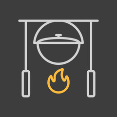 Camping pot over a bonfire icon on dark background