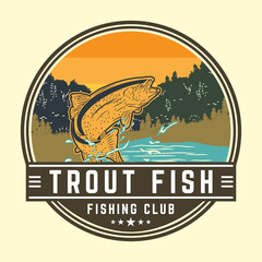 Fototapeta premium Fishing club logo design with trout fish illustration