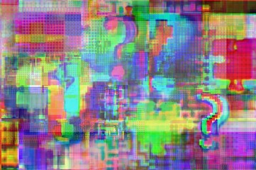 Question marks, intricacies and jigsaw puzzle in glitch space, background for report, video, teenage games, basic project etc