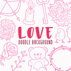 Love Doodle Banner Icon. Romantic Vector Illustration Hand Drawn Art. Line Symbols Sketch Background.
