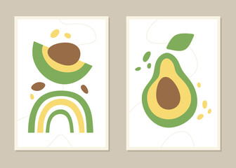 Abstract rainbow avocado wall art. Vector illustration.