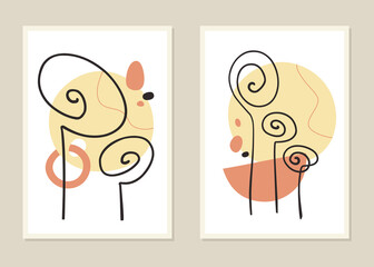 Abstract wall art with geometric shapes in trendy colors. Vector illustration.