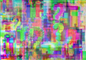 Point of interrogation, intricacies and puzzle in glitch art, background for heading, PR, teenage games, basic project etc