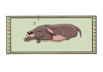 Dog sleeping on the rug. Home comfort. Vector illustration