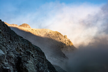 Mountain furrows wave surface pattern from lava flow at the top of Ijen volcano crater.Beautiful...