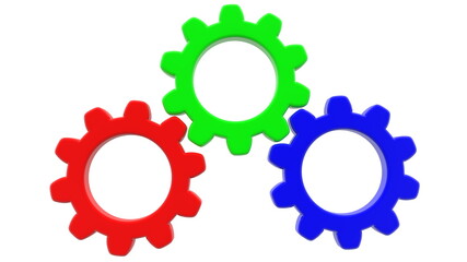  Concept of three cogwheels in various colors