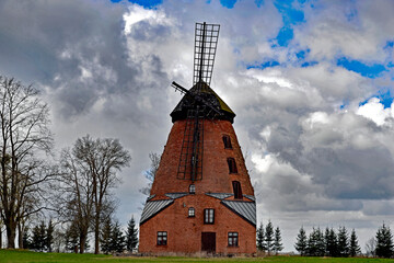 Built of red brick in 1863, the mill is a Dutch windmill, now located in the village of Stara Różanka in Masuria, Poland.