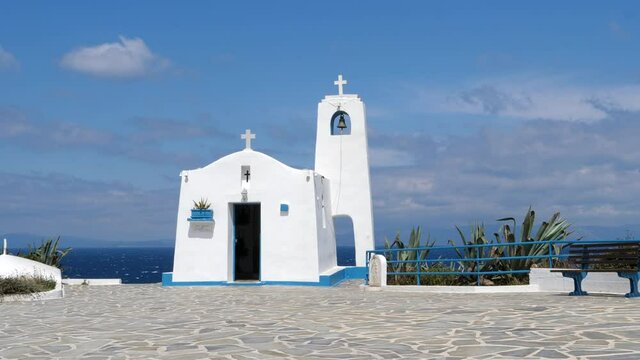 Small church Agios Nikolas Chapel in Rafina Greece, tripod, summer day