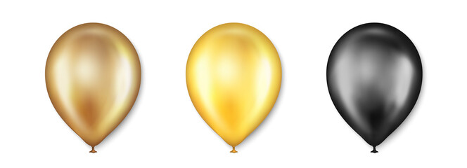 Birthday balloons vector set. Golden and black balloon for wedding celebration. Celebrate Anniversary, Helium gold balloon. Festival romantic decorations. Realistic birthday party elements. Vector