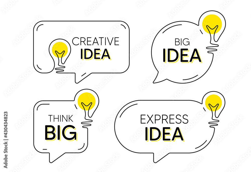 Poster continuous line idea speech bubble icon. chat message with light bulb silhouette. big and creative i