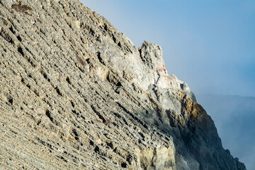 Mountain furrows wave surface pattern from lava flow at the top of Ijen volcano crater.Beautiful...