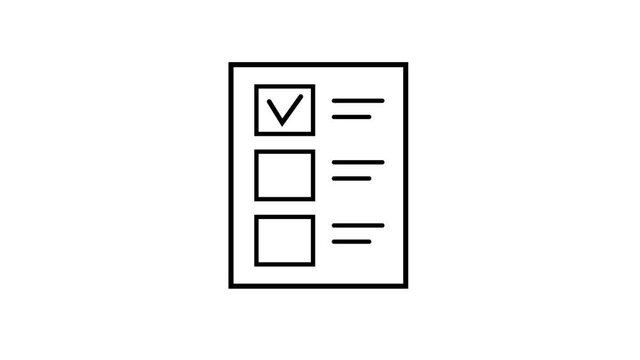 Animated voting related icon. Filling out the ballot in political elections. Poll of voters. A check mark on the paper. Animation with simple graphic. Vector line. FullHD 1080p 2D flat.