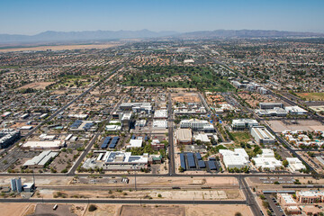 Aerial view from east to west of Downtown Chandler, AZ