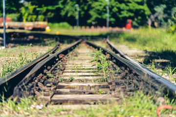 Fototapeta premium Close up showing train tracks.