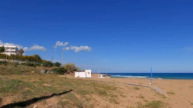 The Mediterranean and the empty Cayman (Eloro) beach in Italy during spring