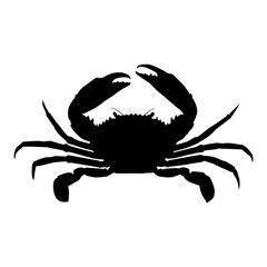 Sea crab isolated black silhouette. Side view. Marine animal. White background. Vector illustration clipart.