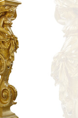 Golden caryatid isolated on white background (ancient deity in architecture)