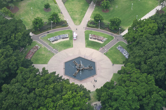 Aerial shot of Archibald Fountain in Sydney, Australia