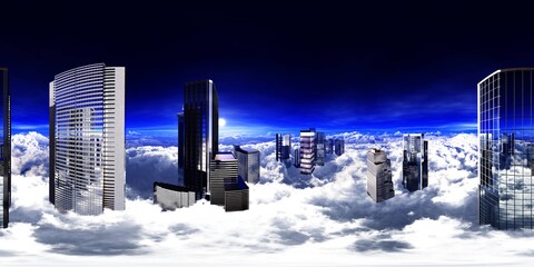 Sky-high city. City in the clouds. Environment map. HDRI . equidistant projection. Spherical panorama. landscape. 3d rendering