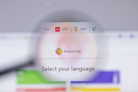 New York, USA - 26 April 2021: ShareChat logo close-up on website page, Illustrative Editorial.