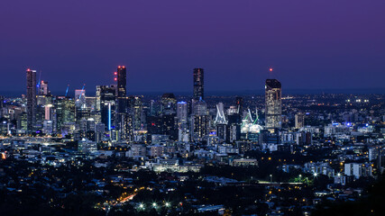 Fototapeta na wymiar Brisbane City Australia Skyline Landscape at night. Wanderlust and Travel Concept with copy space.