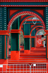 Arcade in red and green Xmas colors in Kyiv Ukraine