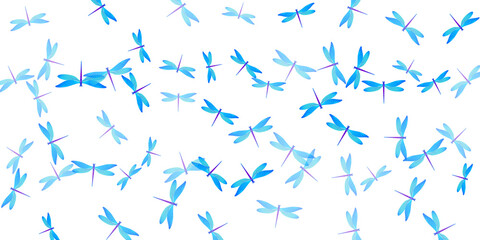 Fototapeta premium Tropical cyan blue dragonfly flat vector illustration. Spring colorful insects. Wild dragonfly flat fantasy background. Sensitive wings damselflies graphic design. Nature creatures