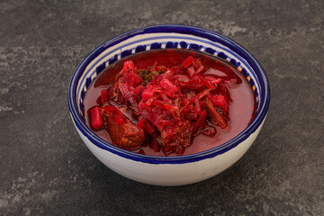 Russian traditional Borsch soup with cabbage