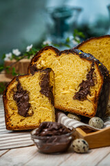 Panettone is an Italian type of sweet bread. Freshly baked sweet braided bread. Eastern European freshly baked dessert