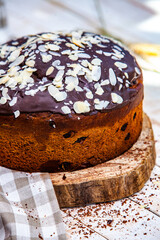 Panettone is an Italian type of sweet bread. Freshly baked sweet braided bread. Eastern European freshly baked dessert