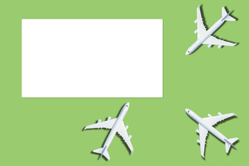 Travel background concept. objective with plane on empty white paper for text. Picture for add text message. Backdrop for design art work.