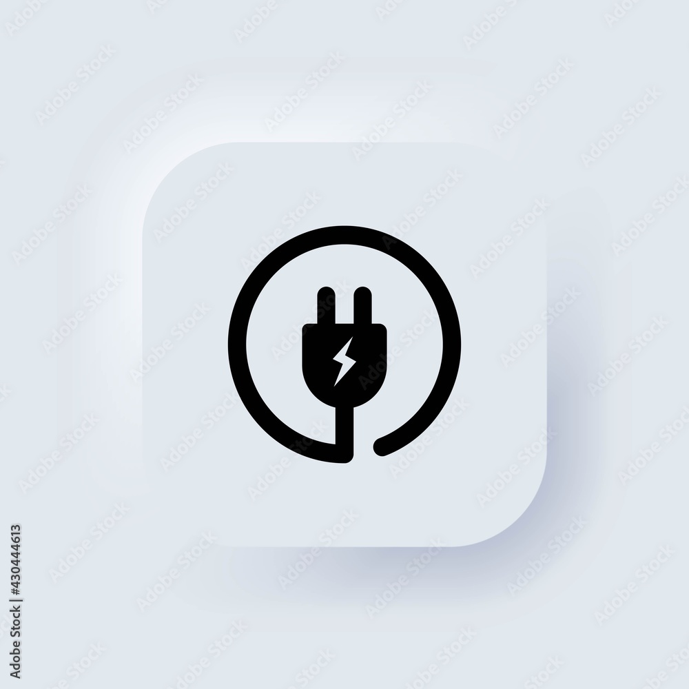 Poster electric plug icon. wire, cable of energy. neumorphic ui ux white user interface web button. neumorp