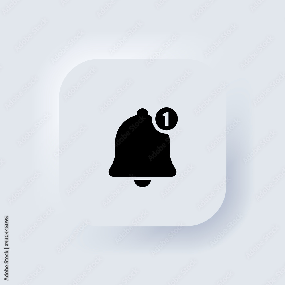 Poster new message notification icon. bell icon. neumorphic ui ux white user interface web button. neumorph