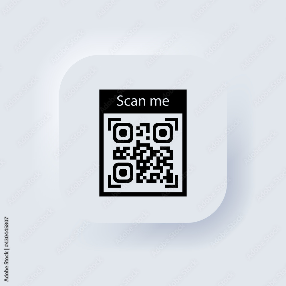Poster qr code for smartphone icon. qr code for payment. inscription scan me with smartphone icon. neumorph