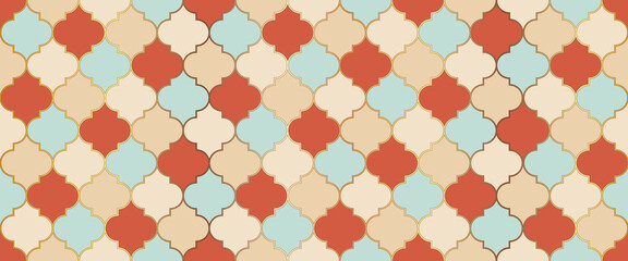 Fototapeta premium Arabic Mosque Window Motif. Ramadan Traditional Golden Mosque Tile. Ramadan