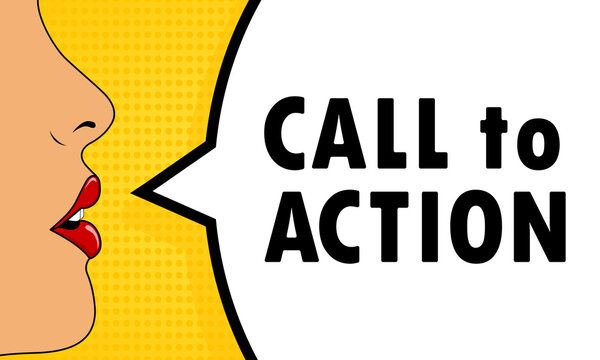 Female mouth with red lipstick screaming Call to action speech bubble. Can be used for business, marketing and advertising. Vector EPS 10. Isolated on white background - Powered by Adobe