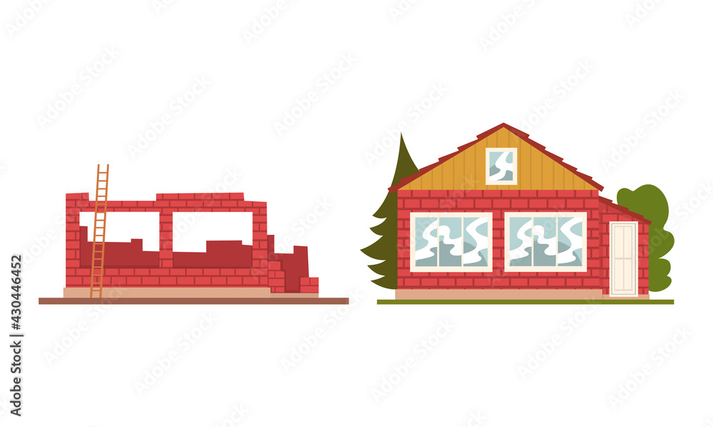 Poster building process and stages of construction vector set
