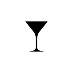 Martini glass silhouette, beverage goblet.Alcohol drink icon on a white background.Simple logo.Black shape basis for the design.Isolated. Vector illustration.